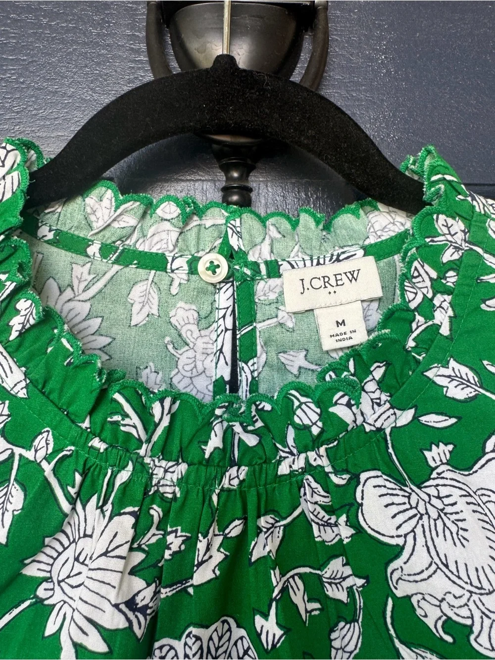 J. Crew Women's Green and White Floral Ruffle Sleeve Dress